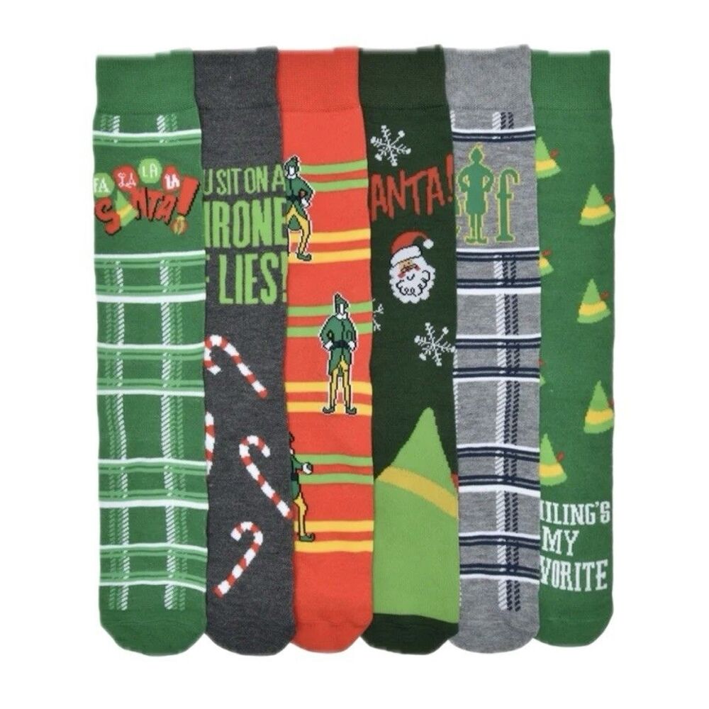 Elf The Movie Men's 6-Pack Crew Socks, Sock Size 10-13